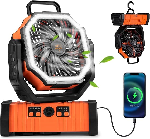 SAN HIMA Portable Camping Fan, 20000mAh Batter Powered Tent Fan for Outdoor