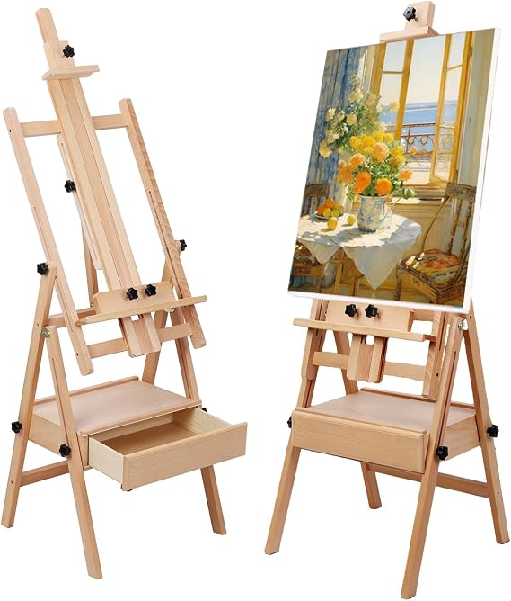 Wooden Easel Stand for Painting, 53" Adjustable Height Artist Easel for Canvas Oil Sketching, Drawing, Wedding Signs & Posters, Adults, Artists, Beginners Christmas Birthday Gift Wooden Color