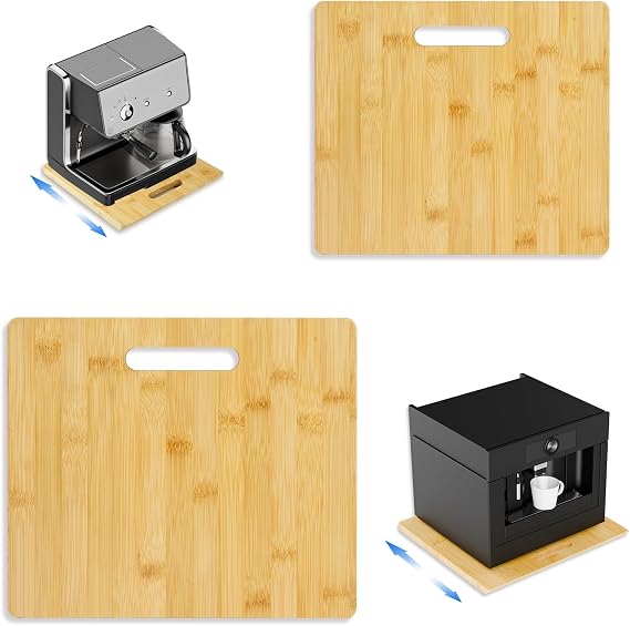 GuanQiao Bamboo Appliance Slider, Sliding Tray for Coffee Maker, Coffee Pot Rolling Tray with Wheels, Coffee Slider Tray for Kitchen Countertop, Cabinet, Wide - Small & Wide - Medium