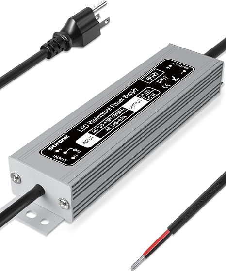 SUNVIE 60W LED Driver 12V DC Waterproof IP67 Low Voltage Power Supply, 120V to 12V Transformer Constant Voltage Power Supply 12 Volt LED Driver for Strip Lights Indoor/Outdoor Light & 12Volt DC Device
