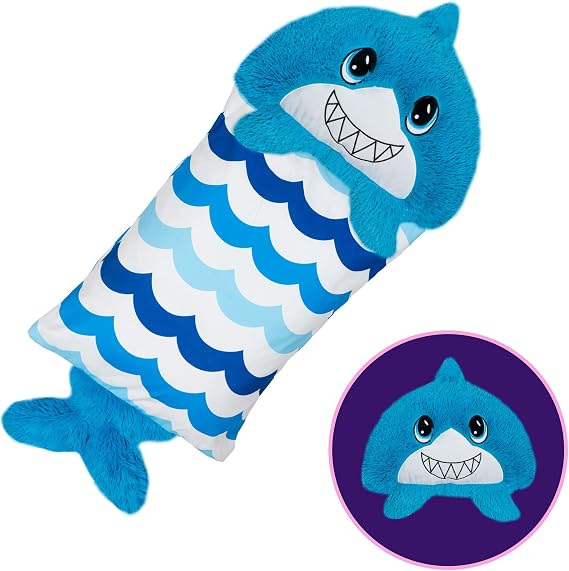 Happy Nappers Fluffaluff Pets Shark - Snap On Soft Plush Pillowcase