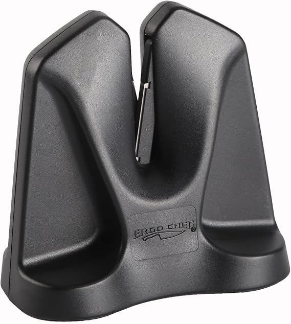Ergo Chef Knife Sharpener FastEdge II with Auto Adjusting Spring Loaded Inserts Knife Sharpener & Hone 2 in 1 System Sharpens and Hones, Ergonomic and Anti-Slip Pads on bottom (Black)
