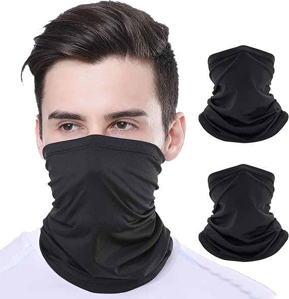GEU 2Pack Cooling Neck Gaiter Face Cover Multifunction Headwear Elastic Tube Scarf Balaclava Snoods Face Mask Windproof UV Protection for Cycling Running Outdoor Activities Sports for Men &Women