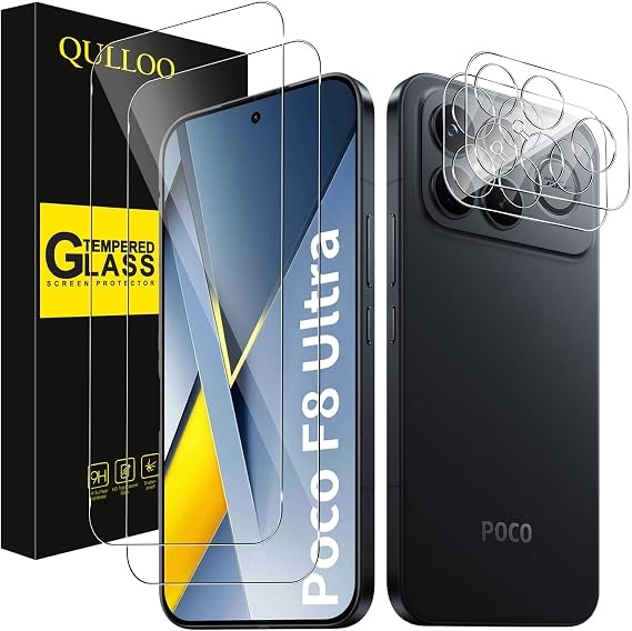 QULLOO Screen Protector for Xiaomi POCO F8 Ultra, [2+2 Pack] Tempered Glass & Camera Lens Protector, HD Anti-Scratch Easy Installation Protective Glass Film