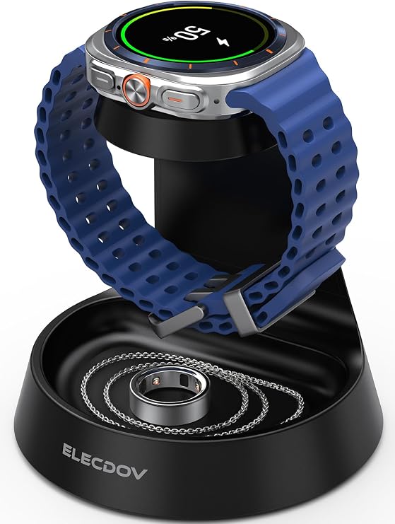 Watch Charger for Samsung, Magnetic Galaxy Watch 8 Charger, Charger Stand | for Samsung Galaxy Watch 7/8 Classic/Ultra/FE/6/6 Classic/5/5 Pro/4/3/Active 2 - Bedside Organizer with Jewelry Tray