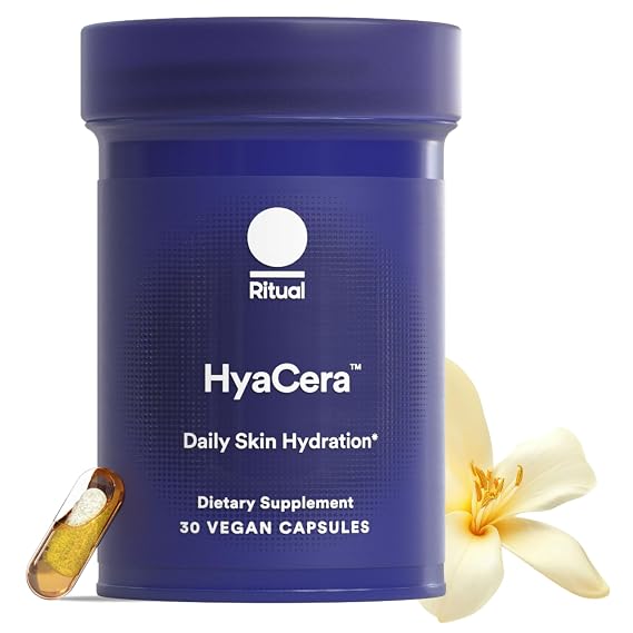 Ritual HyaCera Hyaluronic Acid Skin Supplement - 30 Capsules - 30 Servings | Hyabest and Ceratiq - Clinically Proven to Reduce Wrinkles, Fine Lines & Improve Skin Smoothness** - Vegan - Vanilla
