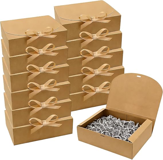 PAPAcroscoma 12 Pack Brown Gift Boxes with Lids, 27 x 20 x 8 cm