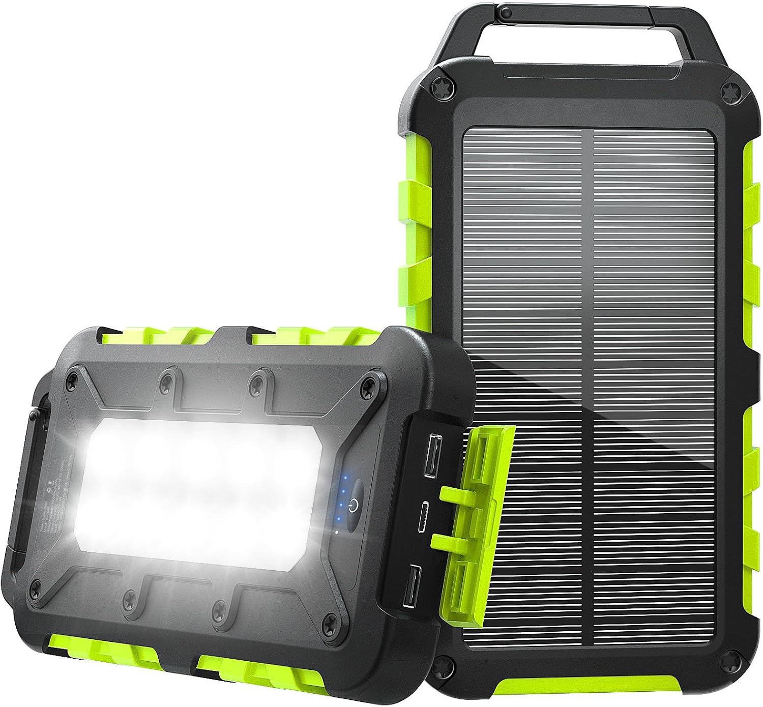 Solar Power Bank 10000 mAh PD 15 W Portable Solar Charger USB C Outdoor Waterproof External Battery with LED Light and 3 Outputs for Tablets Smartphones Outdoor Camping and More Green