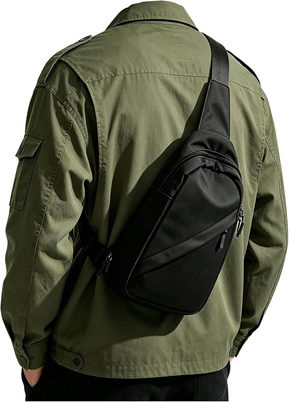 SEAFEW Small Black Sling Crossbody Bag, Anti-Theft Motorcycle Chest Bag