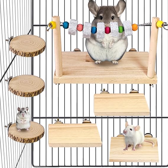 Chinchilla Platform Ledge Wood Hamster Stand Platform Board Shelf Bridge Rats Climbing Toys Cage Accessories for Chipmunks Squirrels Sugar Gliders Mice Parrots