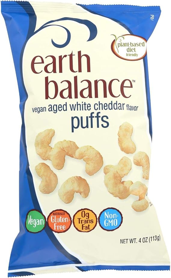 Earth Balance Vegan Puffs - Aged White Cheddar - Case of 12-4 oz.