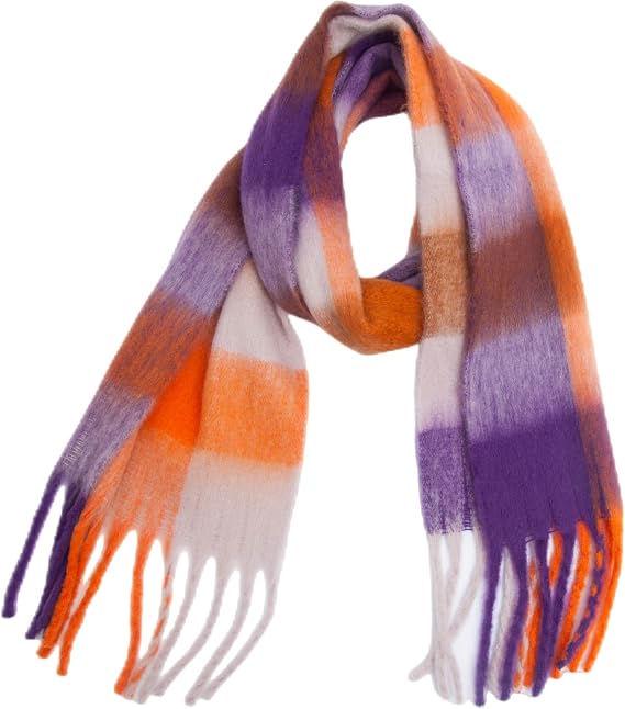 Large Chunky Plaid Scarf Coloured Checked Oversized Scarf Tassel Soft Fall Winter Thick Warm Shawl Women