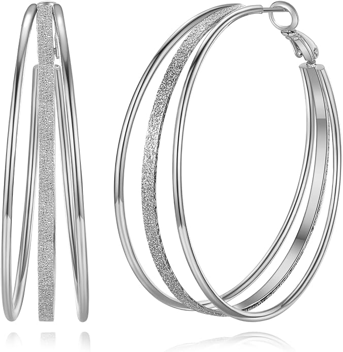 Trendy Hoop Earrings for Women,Chunky Gold/Silver Earrings Chic Triple Hoop Earrings for One Hole Lightweight and Hypoallergenic Chunky Hoops Jewelry Gifts 50mm