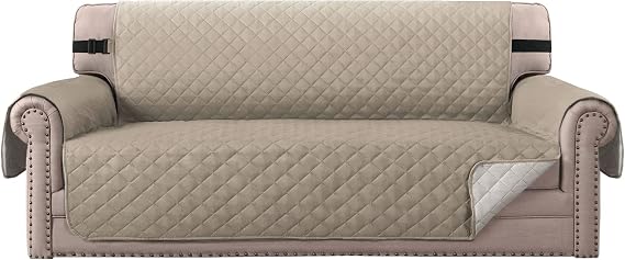 BellaHills Sofa Cover Water Resistant Sofa Cover 3 Seater Reversible Sofa Slipcovers Sofa Protectors from Cats Couch Covers with Non Slip Elastic Straps for Kids Pets (Sofa, Khaki/Beige)