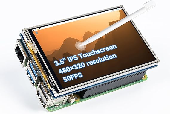 SunFounder 3.5 Inch 480x320 Touch Screen IPS LCD SPI Display Monitor with Stylus for Raspberry Pi 5/4B/Pironman 5/Max, 50 FPS, 65K Colors, 40pin, Trixie, Ubuntu, Kali Linux, RetroPie