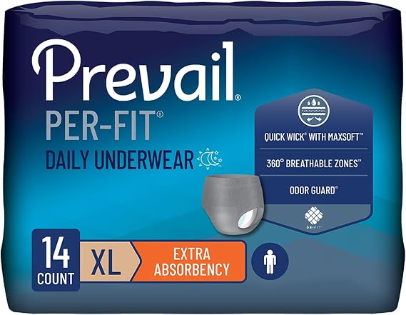 Prevail Per-Fit Daily Underwear for Men, XL, Large, White, 14 ct
