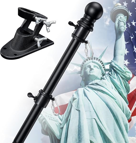 Flag Pole for Outside House - 5ft Heavy Duty Stainless Steel Flagpole Kit,Tangle Free Spinning with Wall Mount Holder Bracket,Decorative Banner Vertical Mounting - For Porch,Garage,Roof,Matte Black
