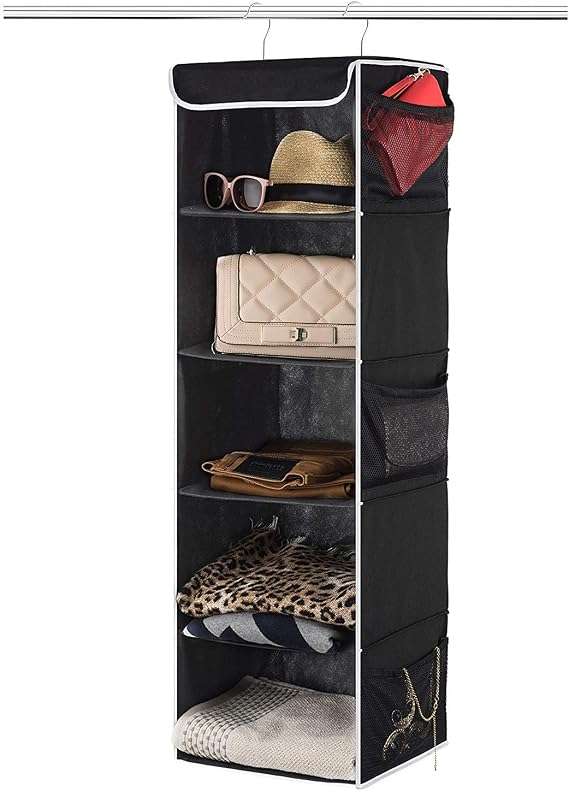 ZOBER Hanging Closet Organizer, 5-Shelf - Hanging Storage Organizer Shelves for Clothes, Towels, Toys - College Dorm Room, Nursery, Home Closet