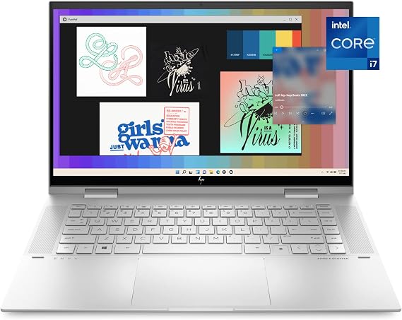 HP ENVY x360 Convertible Laptop, Intel Core i7-1260P, 8 GB RAM, 512 GB SSD, 15.6" FHD Touchscreen, Windows 11 Home, Long Battery Life, Camera Cover, Mute Button & Fingerprint Reader (15-es2010nr 2022)
