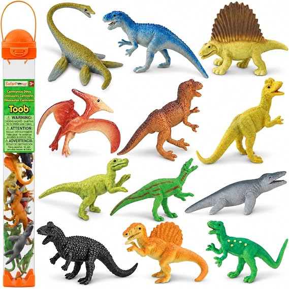 Safari Ltd. Carnivorous Dinosaurs TOOB - Set of 12 Mini Figurines Featuring T-Rex, Spinosaurus, Utahraptor, Allosaurus, Pteranodon, More - Educational Toy Figures for Boys, Girls & Kids Ages 3+