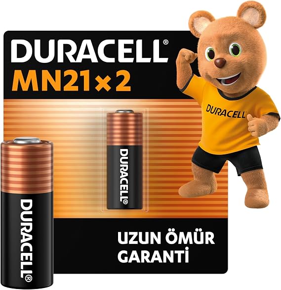 Duracell Mn21 Özel Alkalin Pil (2’Li Paket) 12V (A23 / 23A / V23Ga / Lrv08 / 8Lr932) – Uzun Kullanım Ömrü Garantili – Kablosuz Kapı Zillerinde Kullanım – 5 Yıl Depolama Ömrü Garantisi – Sızıntı Önleme