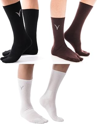 3 Pairs Thick Flip-Flop Big Toe Socks Crew or Ankle Size: Women 9-12 Men 8-11