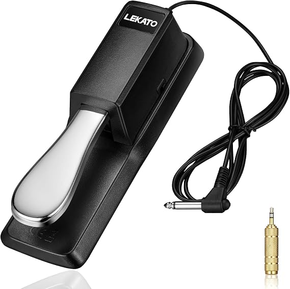 LEKATO Sustain Pedal for Keyboard with Polarity Switch, 1/4'' 6.35mm TS Plug with 1/8" 3.5mm TRS Adapter, Fit for Sustain Jack of Most Electric Keyboard Digital Piano Midi Synthesizer