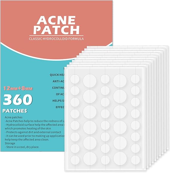 Acne Patches[360 Pcs],Hydrocolloid Dressing Cover for Effective Calming and Relief of Acne,Pimple Patches,Spot Treatment Pimple Stickers,Facial Care(12mm&8mm)