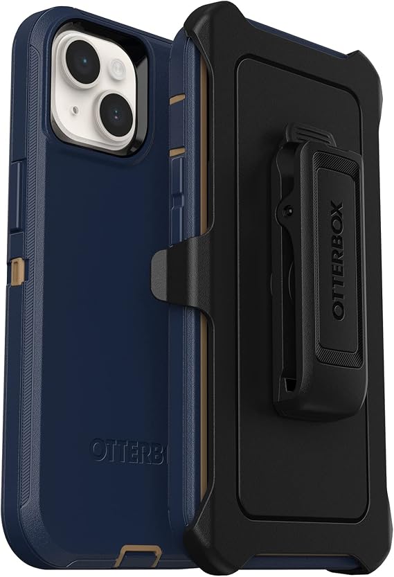 OtterBox iPhone 14 & iPhone 13 Defender Series Case - Blue Suede Shoes (Blue), Rugged & Durable, with Port Protection, Includes Holster Clip Kickstand