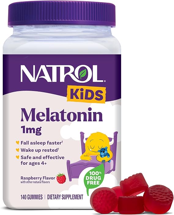Natrol Kids Melatonin Gummies 1mg, Restful Sleep, 140 Raspberry Gummies