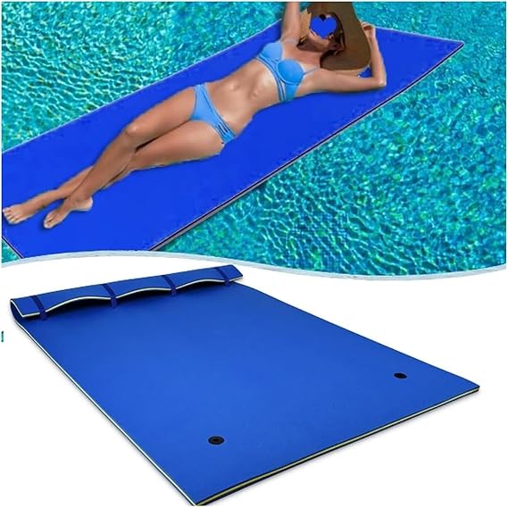 Floating Water Mat, Floating Mat, with Rolling Pillow Design, Bouncy Tear-Resistant 3-Layer XPE Foam, Roll-Up Floating Island River Rafts(Blue,4mx1.8mx3.3cm)