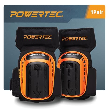 POWERTEC Safety Knee Pads for Men and Women Knee Support with Adjustable Thigh Straps Heavy Duty Shell Soft Foam and Extra Thick Gel Cushion for Work, Construction, Flooring, Roofing (71880)