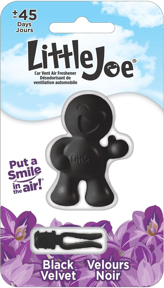 Little Joe 96405 Black Velvet Scent Car Air Freshener Vent Clip, Fights Odors for up to 45 Days, Long-Lasting Freshness, Cute Car Odor Eliminator, Pack of 1