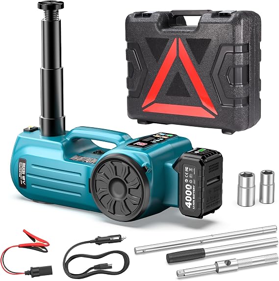 SEESII Electric Cordless Car Jack: 5Ton 21V Battery Hydraulic Car Jack with Built-in Tire Inflator & Universal Wrench, Portable Emergency Tire Change Tool for SUV Sedan MPV Pickup Truck Repair