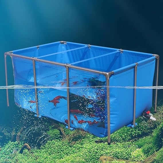 PVC Canvas Liners Above Ground Koi Fish Pond with Transparent Viewing Window and Stainless Steel Frame, Large Outdoor Aquarium Fish Tank for Turtle/Goldfish Farming, Foldable(100x60x30 cm)