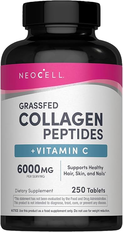 NeoCell Collagen Peptides | 250 Tablets | with Vitamin C | Grassfed Supplement | Hair, Skin, Nails | for Women and Men