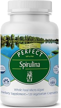 Perfect Supplements Perfect Spirulina 120 Vegetable Capsules Organic Spirulina Supplement - Whole Food Micro Algae - Immune System Support