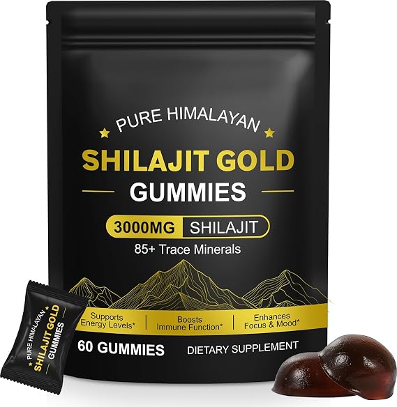 Shilajit Gummies 3000mg - Himalayan Shilajit for Energy, Immunity Support - Natural Supplement for Men & Women - Vegan, Gluten-Free, 60 Chewable Gummies