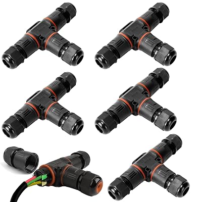 5 PCS IP68 Waterproof Cable Connectors, T-Shape Junction Box 3-Pin Earth Cable Connection Sleeve for 3-12mm Cable Diameter, Nylon Material