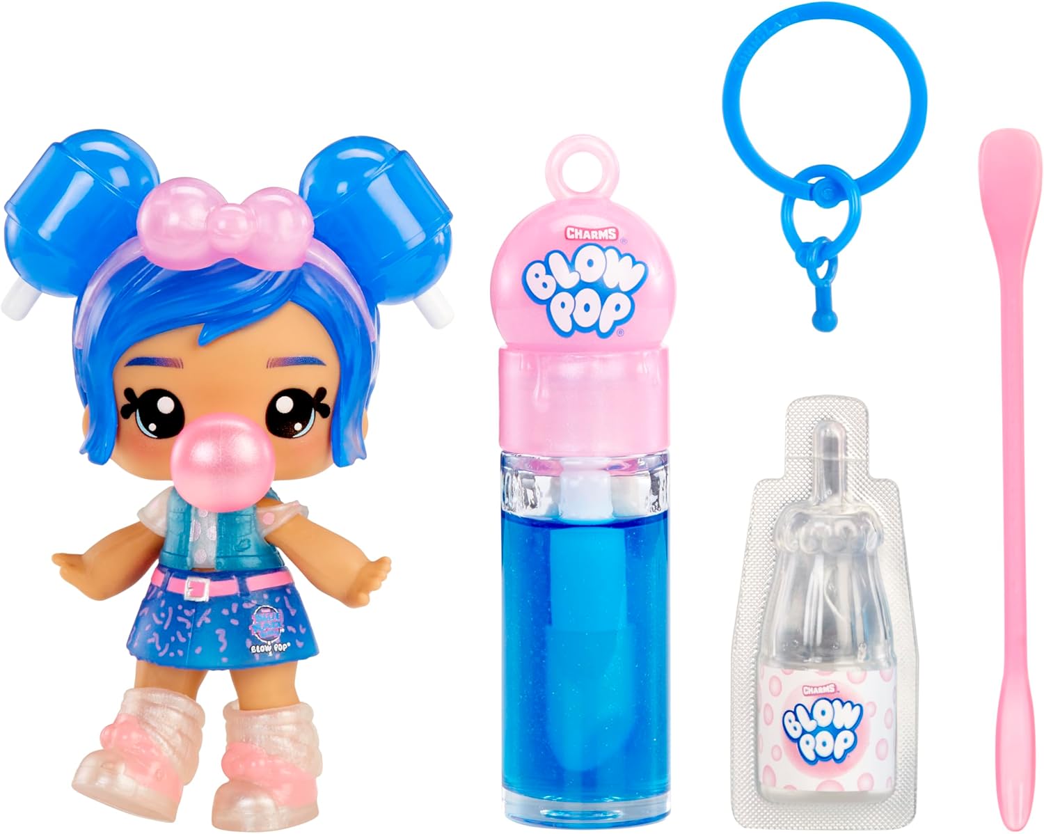 Yummiland x Licensed Sweets Lip Gloss Doll: Blow Pop - Lulu Raspberry - Includes 1 Doll, DIY Lip Gloss + Removable Keychain, Cosmetic Play, Collectible, Suitable for Children Ages 4+