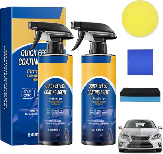 2 Pack Quick Effect Coating Agent for Cars, 3 in 1 High Protection Car Coating Spray, Coating Renewal Agent, Car Wax Polish Spray for Cars, Multifunctional Car Scratch Remover