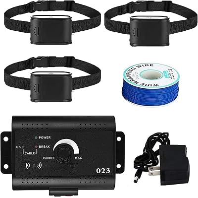 In-ground Electric Dog Fence, Pet Containment System, Waterproof Collar, 300m Boundary Wire, Covers up to 12 Acre, Safe Effective, Beep & Shock Fence for Stubborn Dogs,for3dogs