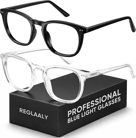 2 Pack Blue Light Glasses for Women Men, Clear Lens Blue Light Blocking Glasses with Lightweight Computer Glasses