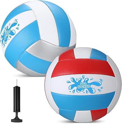Jenaai 2 Pack Swimming Pool Water Volleyball with Pump Inflatable Waterproof Swimming Volleyball for Pool with Soft Cover Indoor Outdoor Water Balls Official Size 5