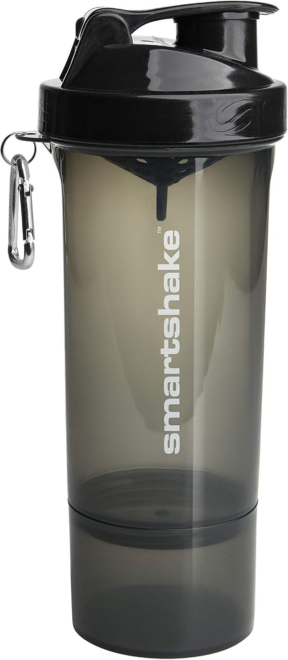 Smartshake Slim Protein Shaker Bottle With Storage 400ml to 500ml Leakproof BPA Free Small Protein Shake Bottles Smart Shaker Cup for Women + Men, Gunsmoke Black (Gunsmoke Black (2%))