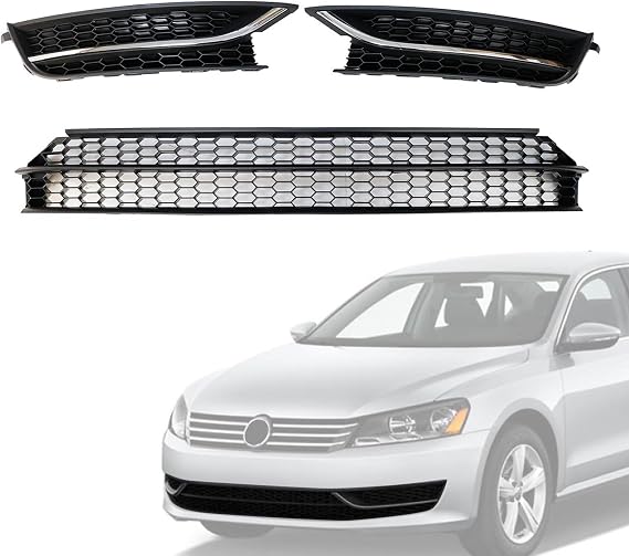 Front Bumper Lower Grille and Fog Lamp Bezel Cover, Fit for Volkswagen Passat 2012 2013 2014 2015, Replace# 561853665E 561853666E, 561853677 561853666