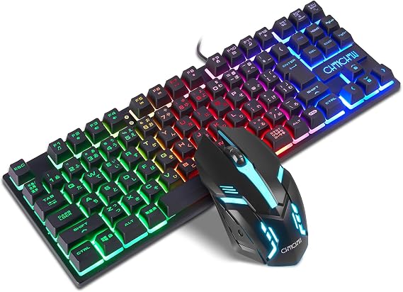 CHONCHOW Gaming Keyboard Mouse Set Japanese Layout Illuminated Keyboard PS4/PS5 Compatible Gaming Mouse Keyboard Wired "No Conversion"/"Conversion" Key Included Tenkeyless Illuminated Wired 4-Step DPI