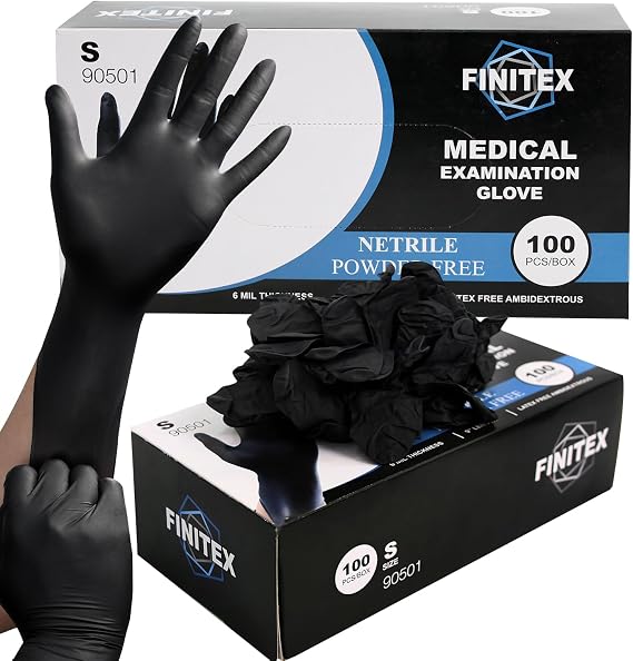 FINITEX Black Nitrile Disposable Medical Exam Gloves - 100/1000 PCS 6.3mil Powder-Free Latex-Free Food Gloves