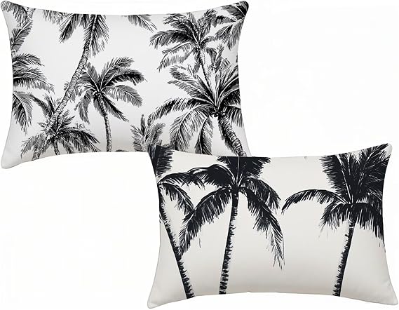Outdoor Cushions 40x60 cm Pack of 2 Grey Cushion Covers Waterproof Linen Rectangle Large Cushions, Tree Decorative Pillow Cases 16x24 inch for Garden Sofa Bedroom Bed Dining Room and Farmhouse E-6769