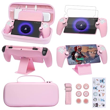 GUTIAL Ps Portal Accessories Bundle - Cute Pink PS5 Portal Accessories Kit for Girls Boys Kids with Carry Case, Protective Cover Case, Screen Protector, stand for Playstation Portal